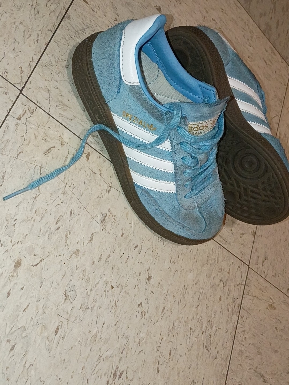 adidas Kids Light Blue and White Suede Sneakers